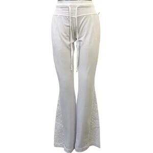 Pink Lotus | S | Pants Flare High Rise Stretch Bell Bottom Eyelet Lace Detail